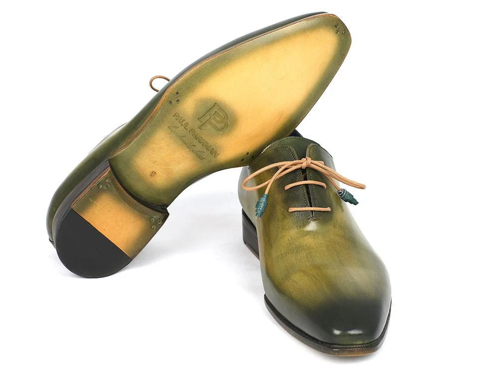 Paul Parkman Plain Toe Wholecut Oxfords Green Hanpainted Leather (ID#755-GRN) - Image 5