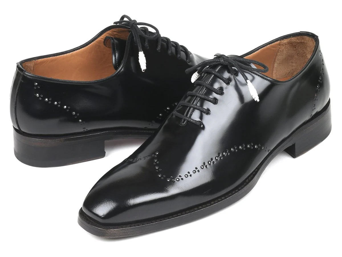 Paul Parkman Polished Leather Goodyear Welted Wingtip Oxfords in Black - Image 2