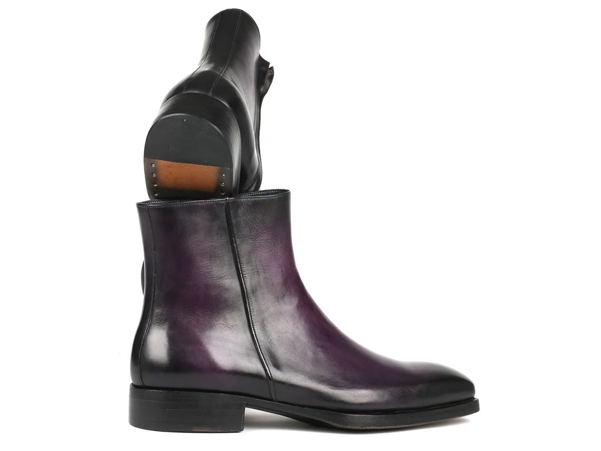 Paul Parkman Purple Burnished Side Zipper Boots Goodyear Welted (ID#BT3955-PRP) - Image 4