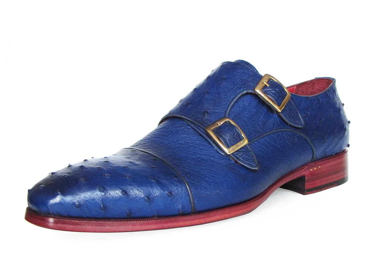 Paul Parkman Sax Blue Genuine Ostrich Double Monkstraps (ID#37U33) - Image 6