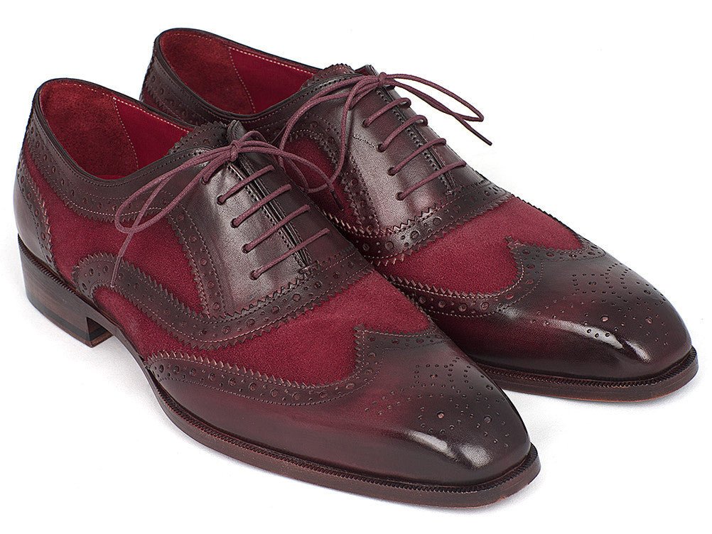 Paul Parkman Suede and Calfskin Men's Wingtip Oxfords Bordeaux (ID#228BRDSD)