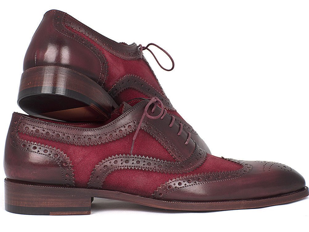 Paul Parkman Suede and Calfskin Men's Wingtip Oxfords Bordeaux (ID#228BRDSD) - Image 6