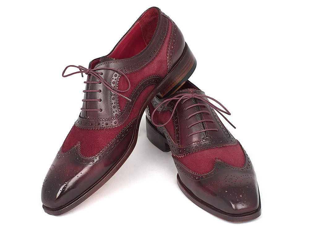 Paul Parkman Suede and Calfskin Men's Wingtip Oxfords in Bordeaux - Image 4