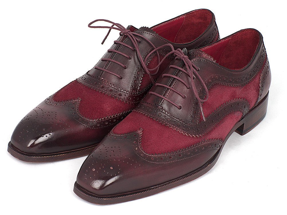 Paul Parkman Suede and Calfskin Men's Wingtip Oxfords in Bordeaux - Image 5