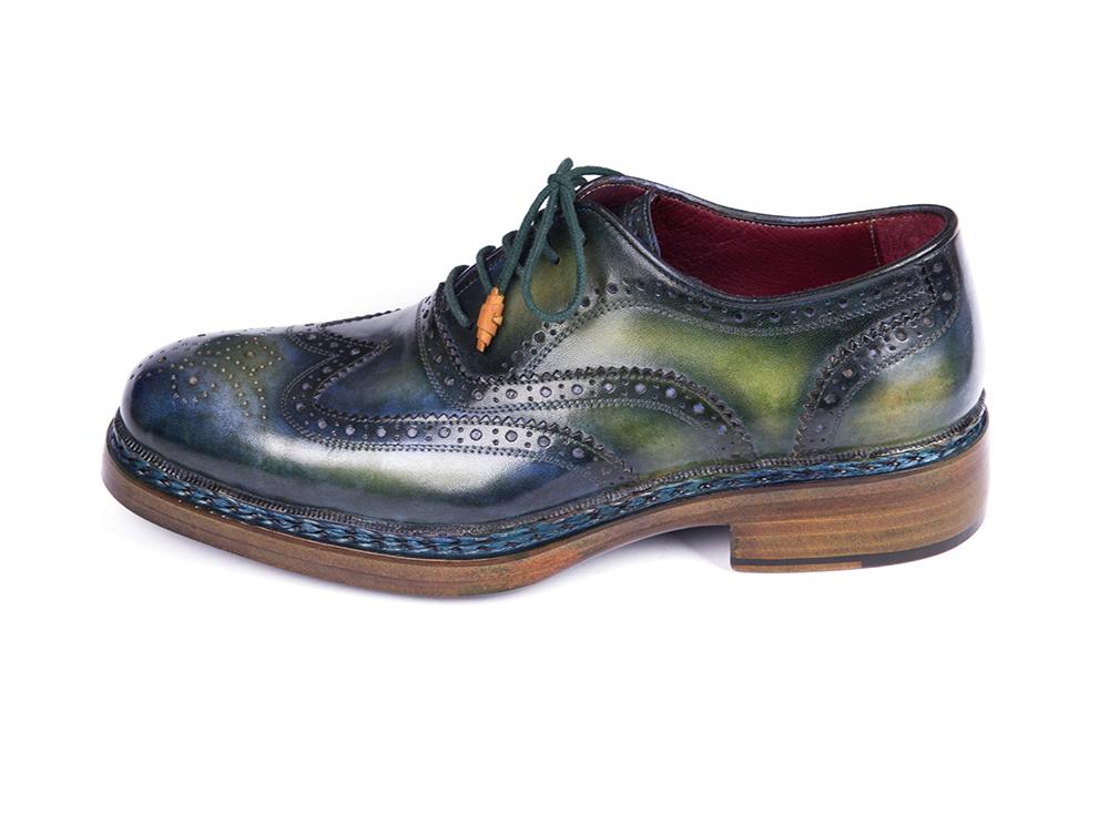 Paul Parkman Triple Leather Sole Wingtip Brogues Green and Blue (ID#0225TRP-GRN) - Image 5