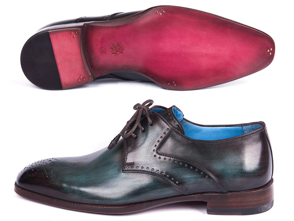 Paul Parkman Turquoise and Brown Medallion Toe Derby Shoes (ID#6584-TRQ) - Image 3