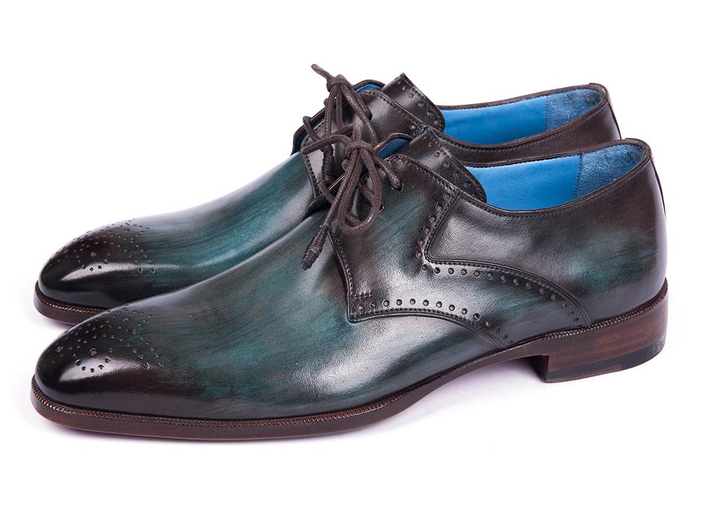 Paul Parkman Turquoise and Brown Medallion Toe Derby Shoes (ID#6584-TRQ) - Image 4