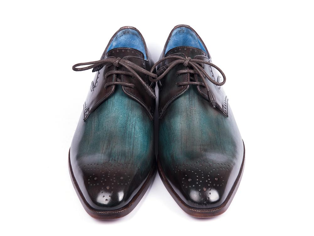 Paul Parkman Turquoise and Brown Medallion Toe Derby Shoes (ID#6584-TRQ) - Image 5
