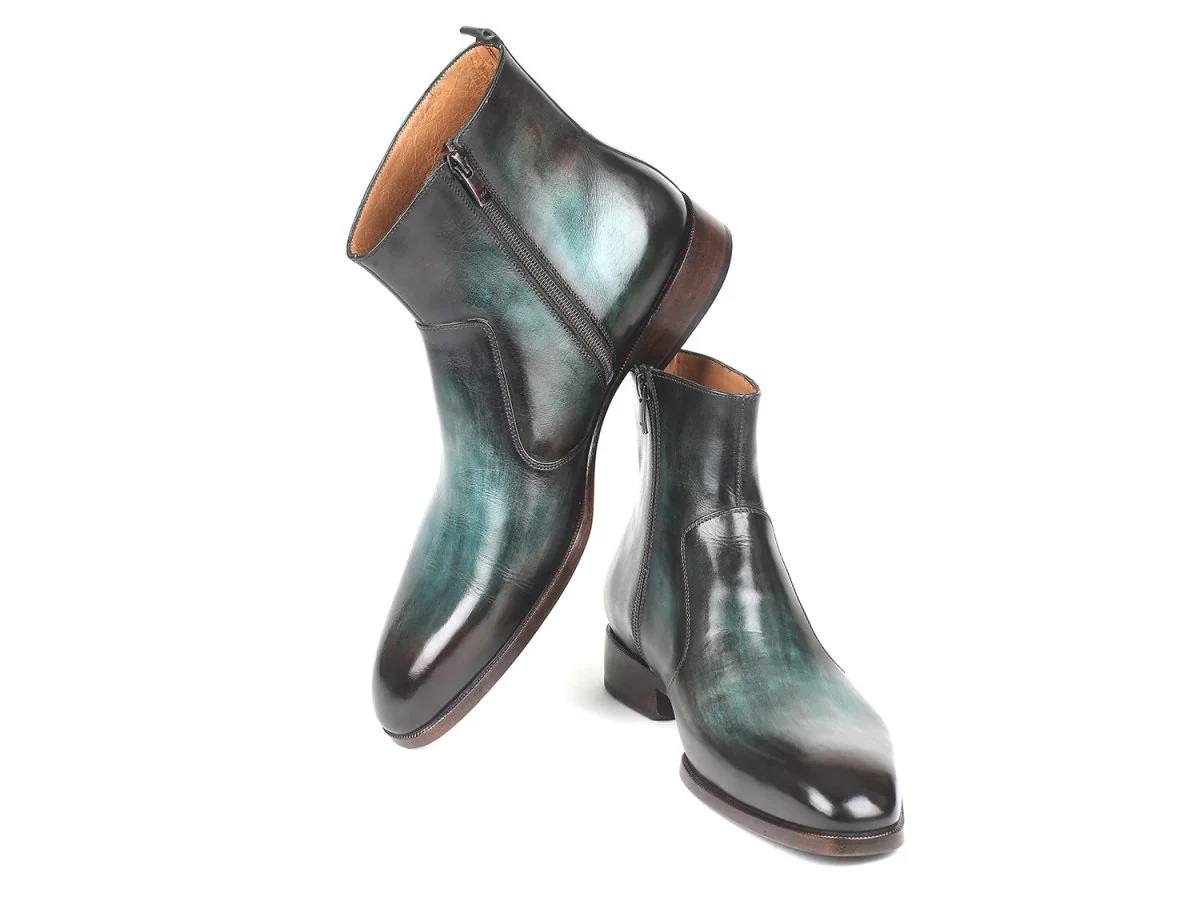 Paul Parkman Turquoise Burnished Side Zipper Boots (ID#BT487TRQ) - Image 3