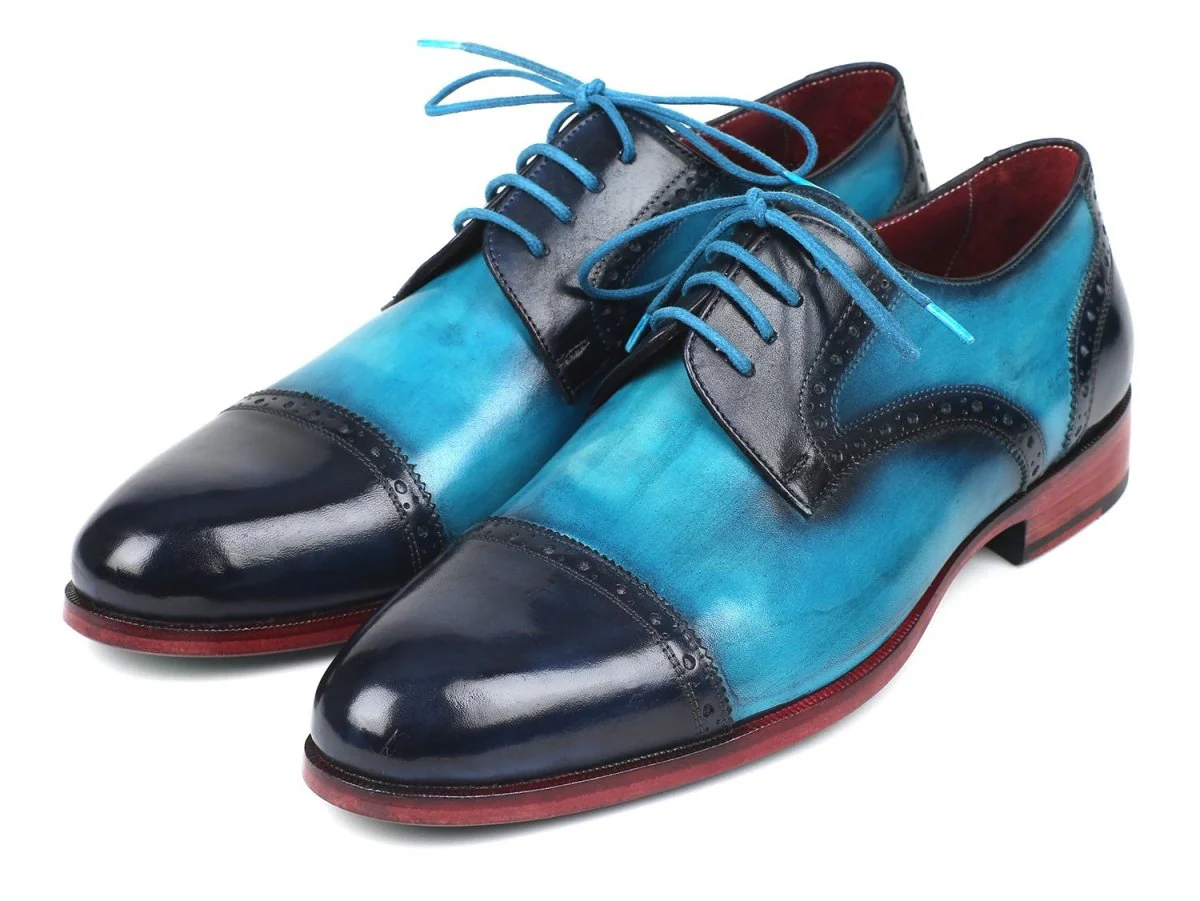 Paul Parkman Two Tone Cap-Toe Derby Shoes Blue and Turquoise (ID#046-TRQ) - Image 5