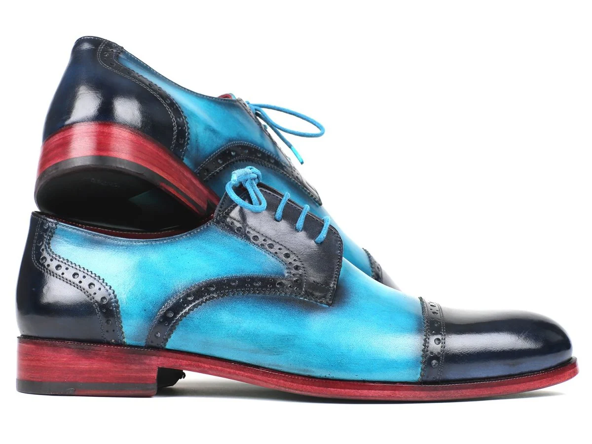 Paul Parkman Two Tone Cap-Toe Derby Shoes Blue and Turquoise (ID#046-TRQ) - Image 6