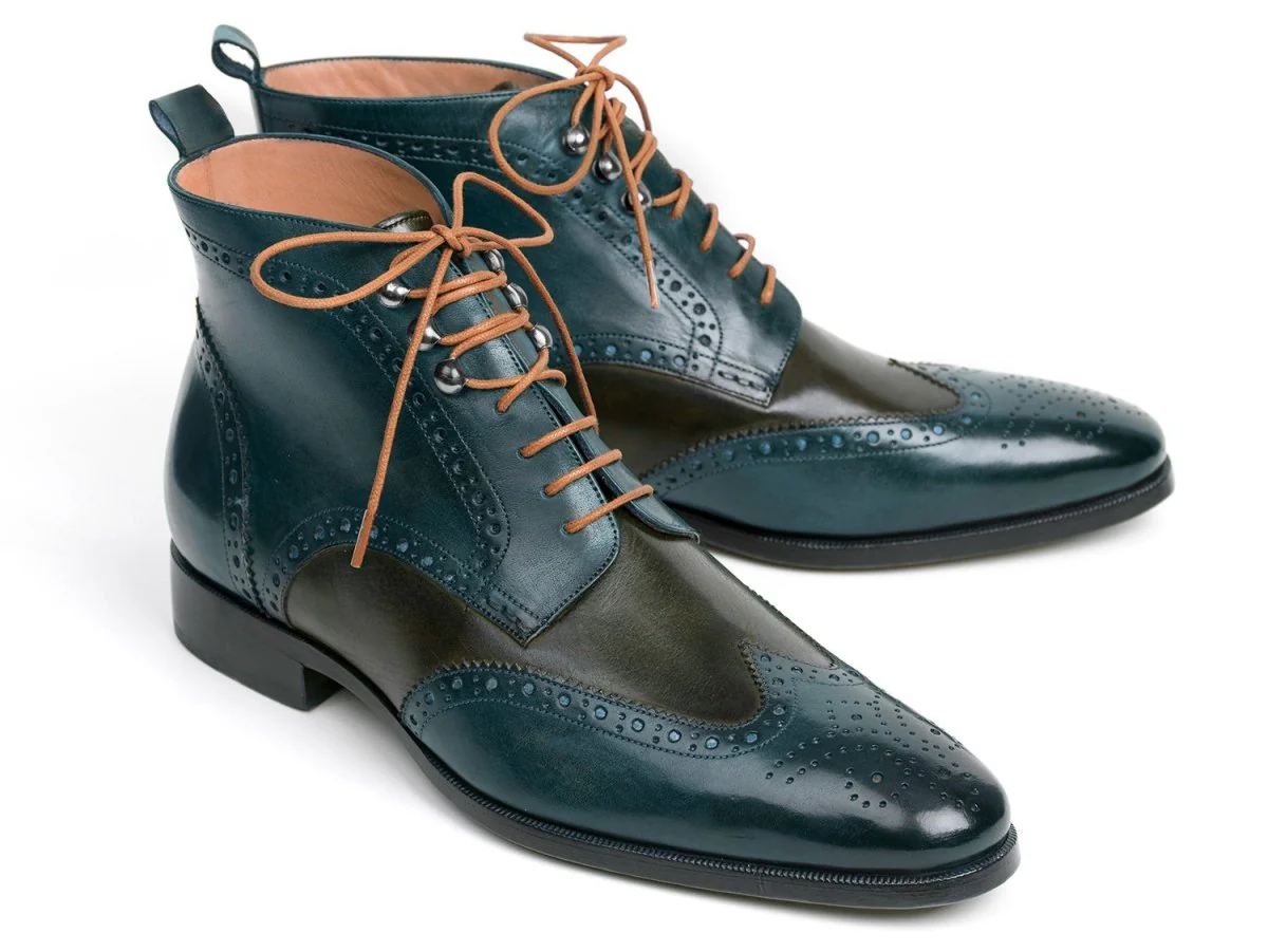Paul Parkman Wingtip Ankle Boots Dual Tone Green and Blue (ID#PT777GRN)
