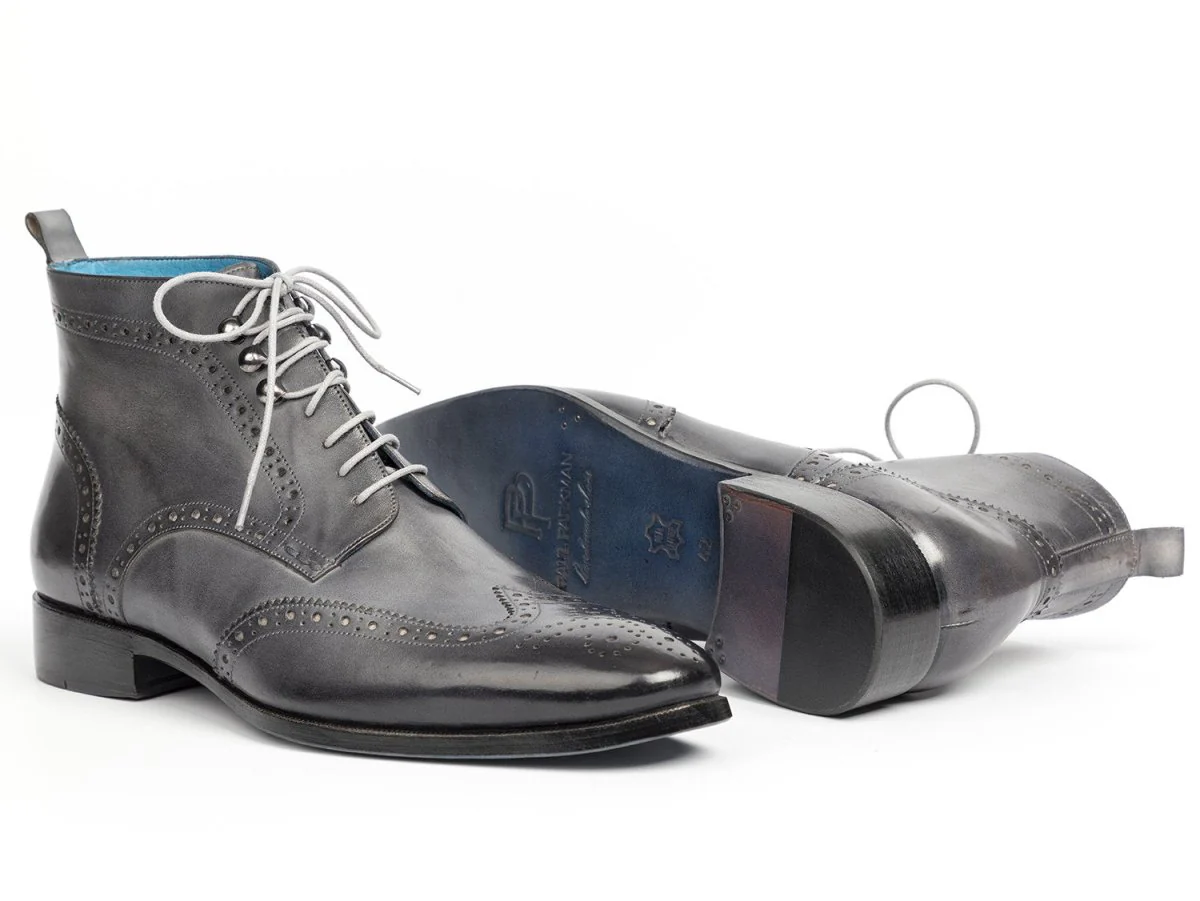 Paul Parkman Wingtip Ankle Boots Gray Hand-Painted (ID#777-GRAY) - Image 3