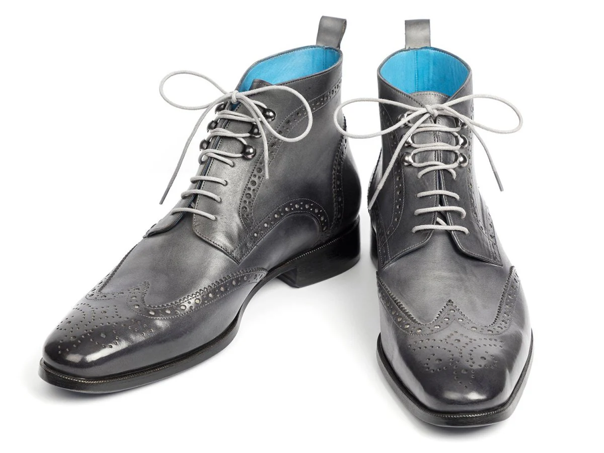 Paul Parkman Wingtip Ankle Boots Gray Hand-Painted (ID#777-GRAY) - Image 4