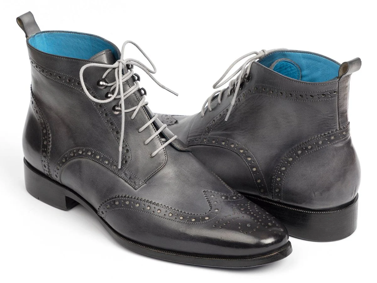 Paul Parkman Wingtip Ankle Boots Gray Hand-Painted (ID#777-GRAY) - Image 5
