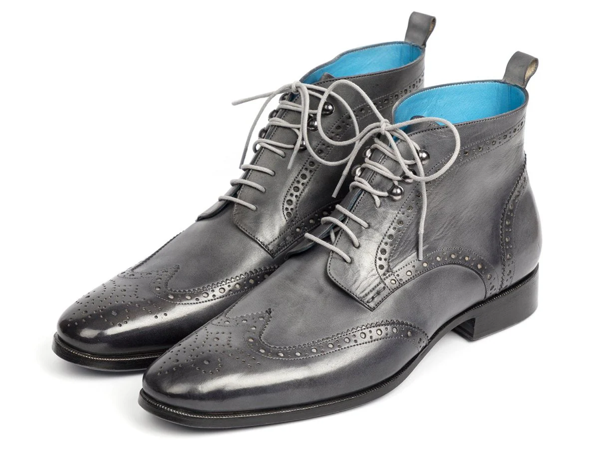 Paul Parkman Wingtip Ankle Boots Gray Hand-Painted (ID#777-GRAY) - Image 6