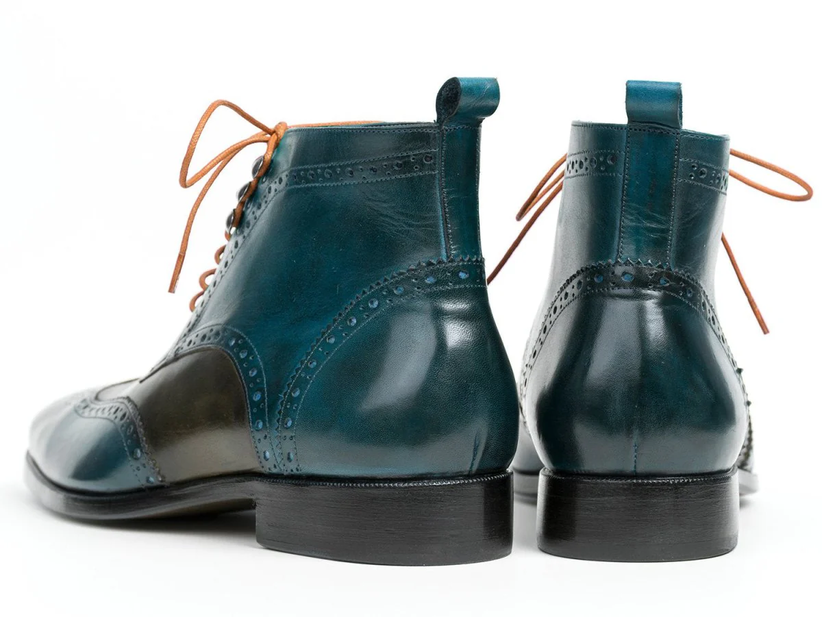 Paul Parkman Wingtip Ankle Boots in Dual Tone Green and Blue - Image 3