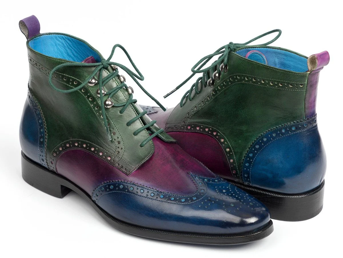 Paul Parkman Wingtip Ankle Boots Three Tone Blue Purple Green (ID#777-BLU-PRP) - Image 5