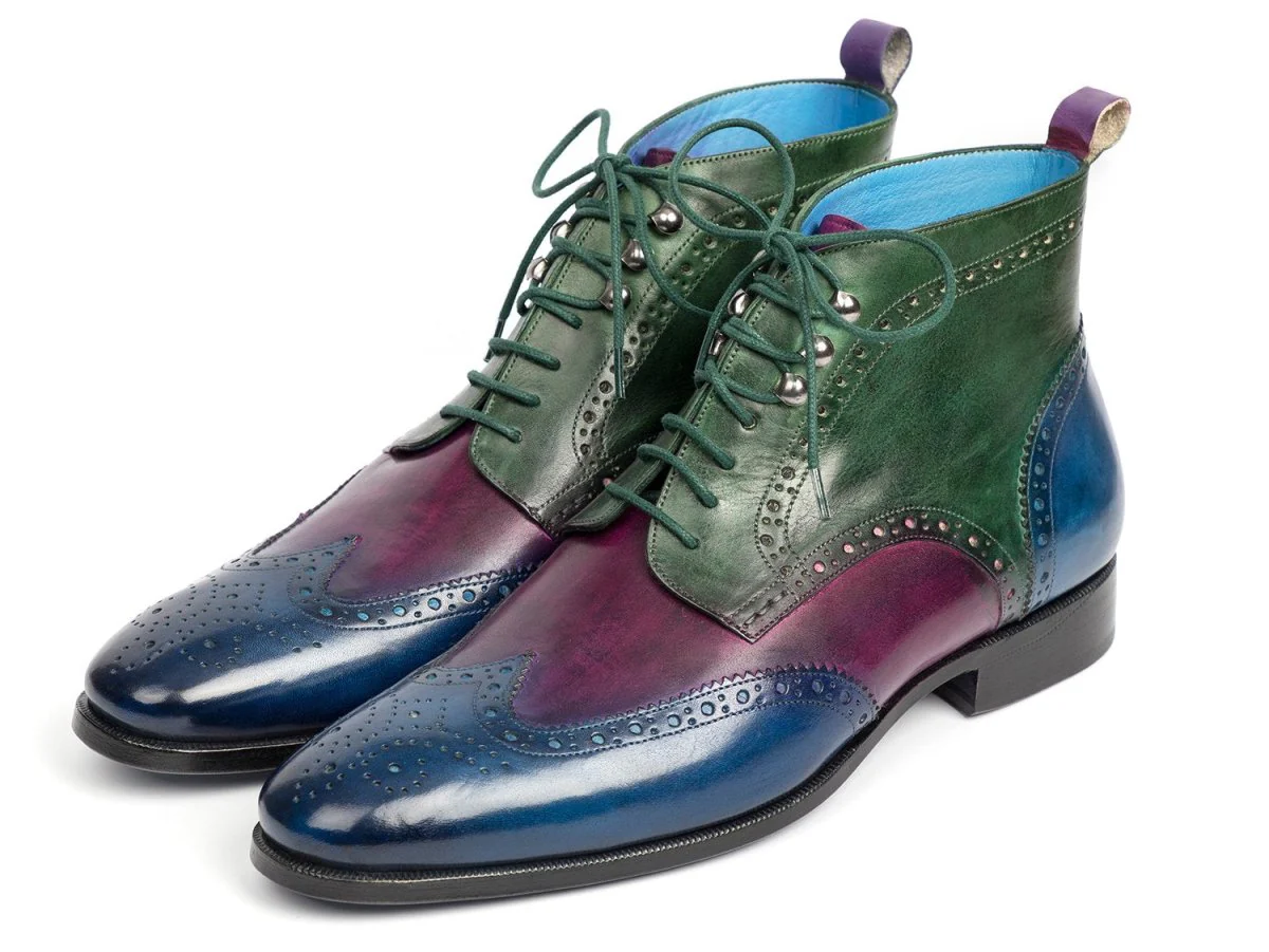 Paul Parkman Wingtip Ankle Boots Three Tone Blue Purple Green (ID#777-BLU-PRP) - Image 6