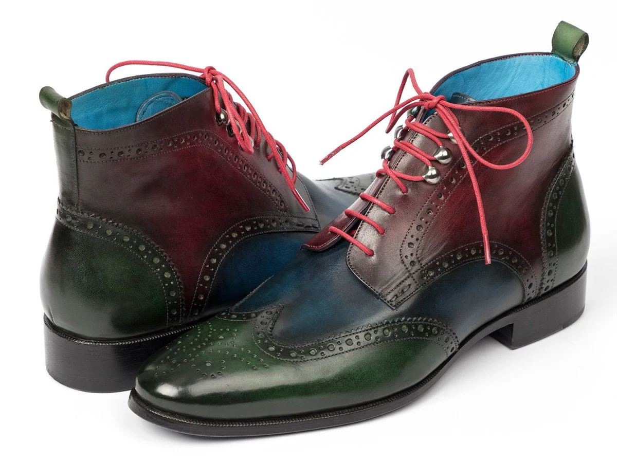 Paul Parkman Wingtip Ankle Boots Three Tone Green Blue Bordeaux (ID#777-GRN-BLU) - Image 5