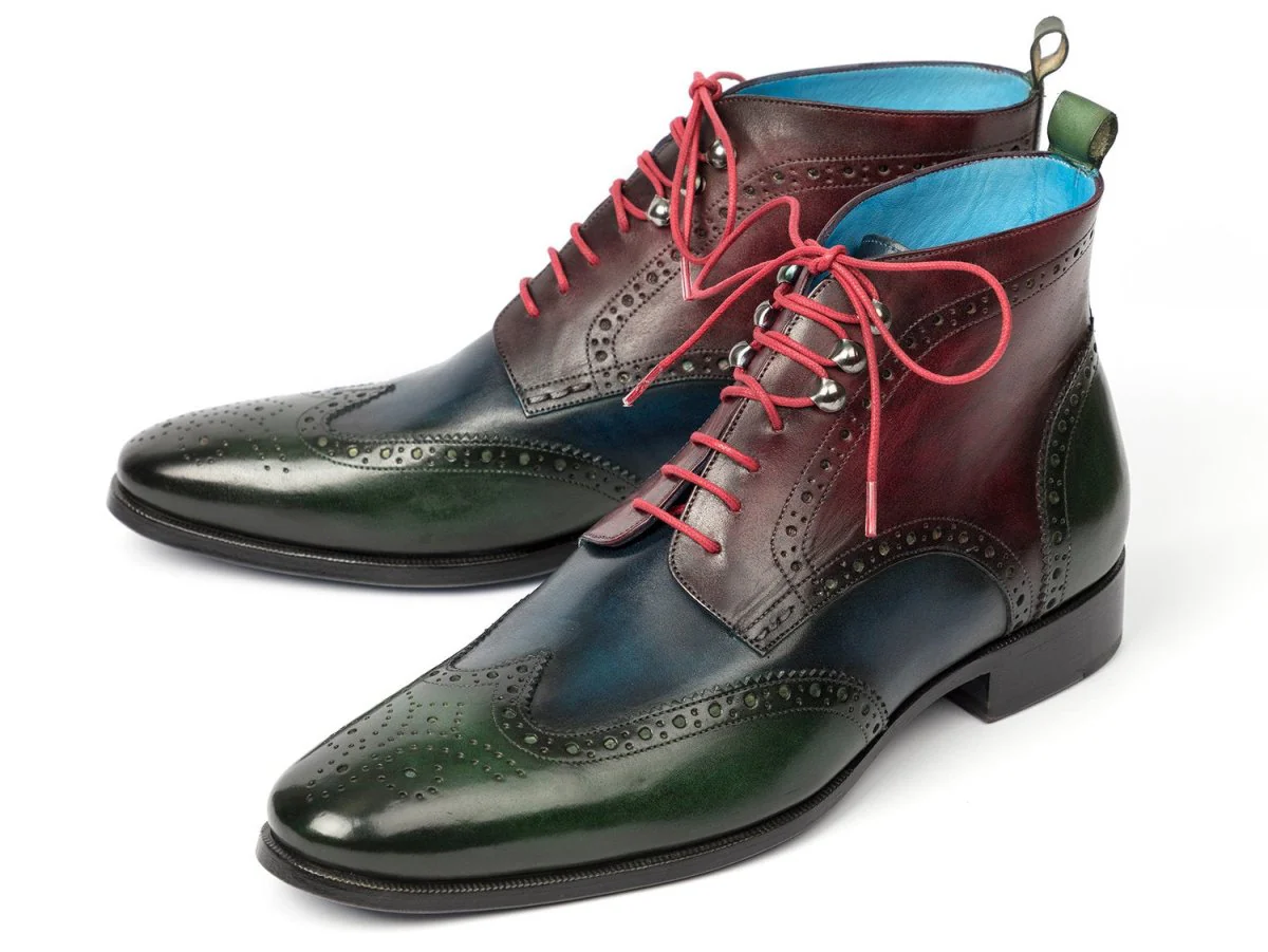 Paul Parkman Wingtip Ankle Boots Three Tone Green Blue Bordeaux (ID#777-GRN-BLU) - Image 6