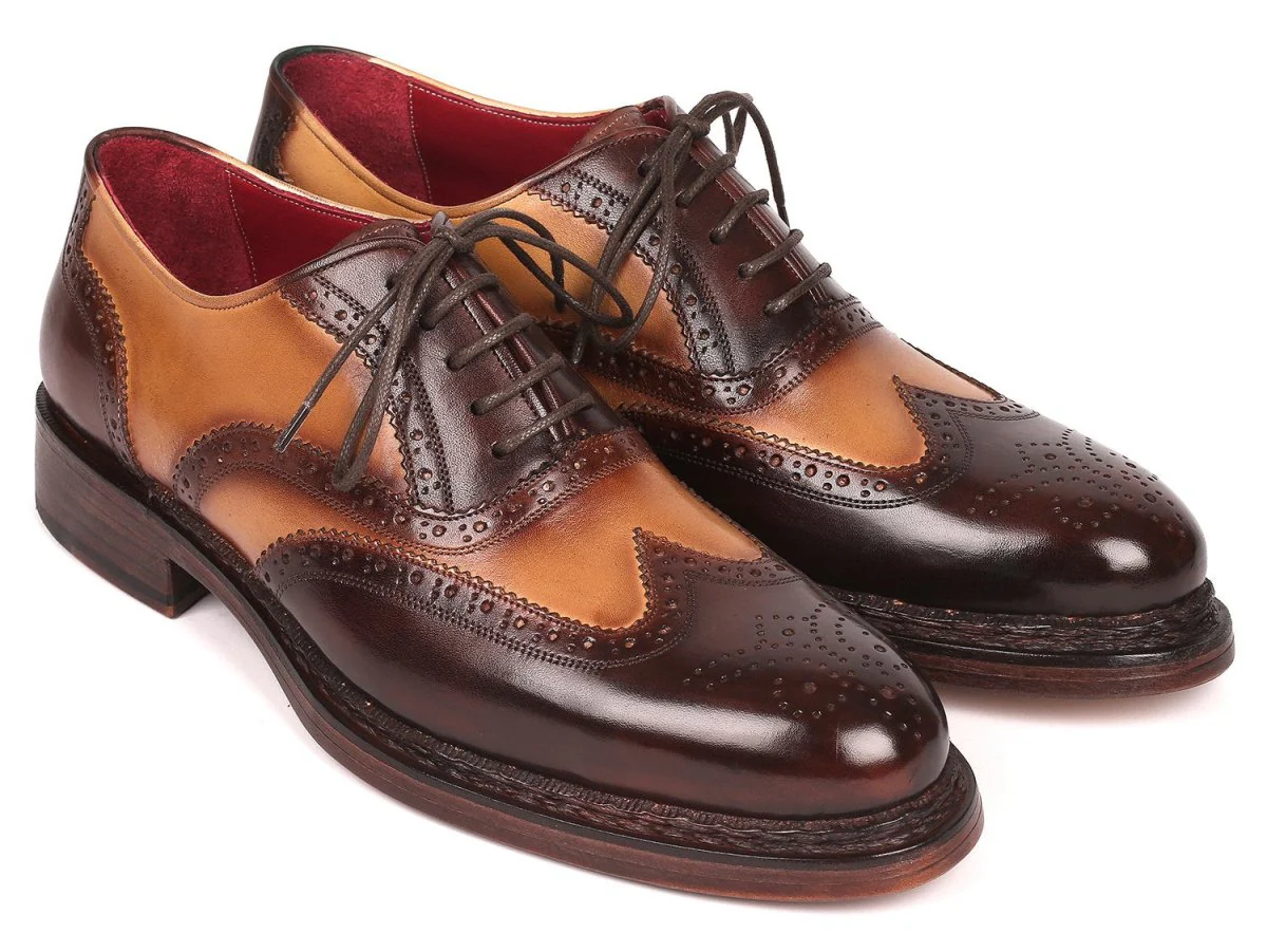 Paul Parkman Wingtip Oxfords Goodyear Welted Brown and Beige (ID#027-BJBRW)