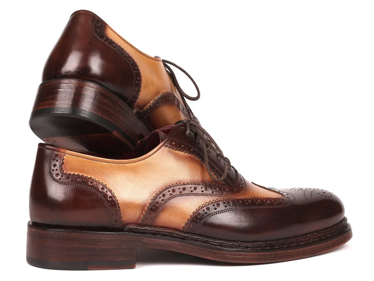 Paul Parkman Wingtip Oxfords Goodyear Welted Brown and Beige (ID#027-BJBRW) - Image 3