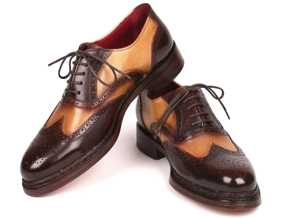 Paul Parkman Wingtip Oxfords Goodyear Welted Brown and Beige (ID#027-BJBRW) - Image 5