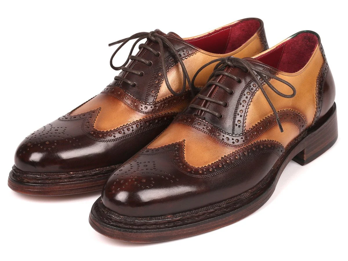 Paul Parkman Wingtip Oxfords Goodyear Welted Brown and Beige (ID#027-BJBRW) - Image 6