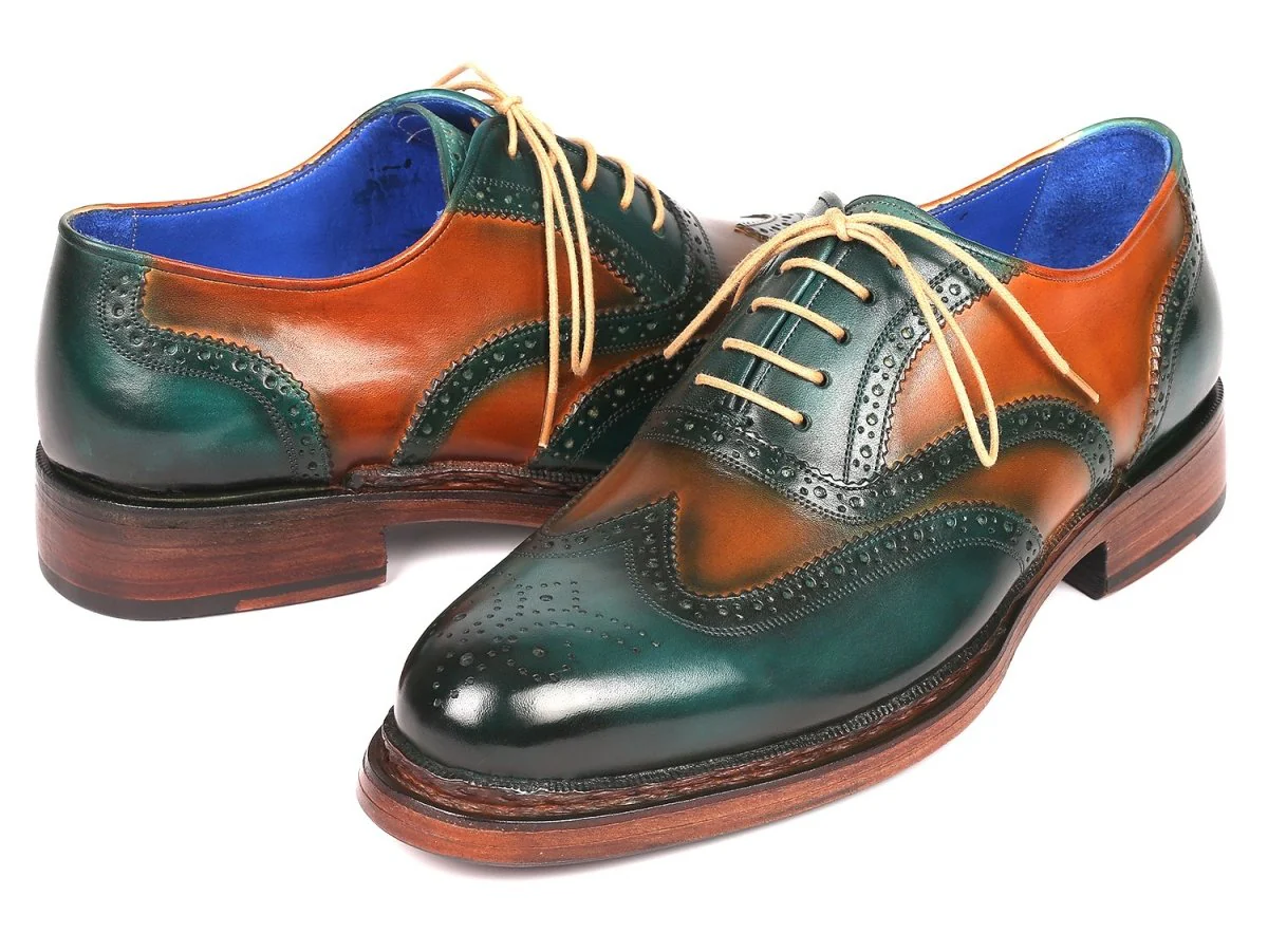 Paul Parkman Wingtip Oxfords Goodyear Welted Green and Tobacco (ID#027-GRN-TAB) - Image 2