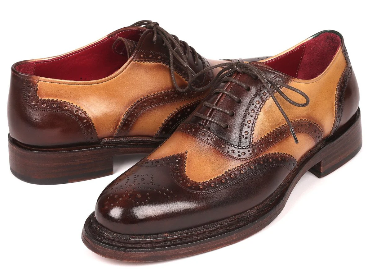 Paul Parkman Wingtip Oxfords Goodyear Welted in Brown and Beige - Image 2
