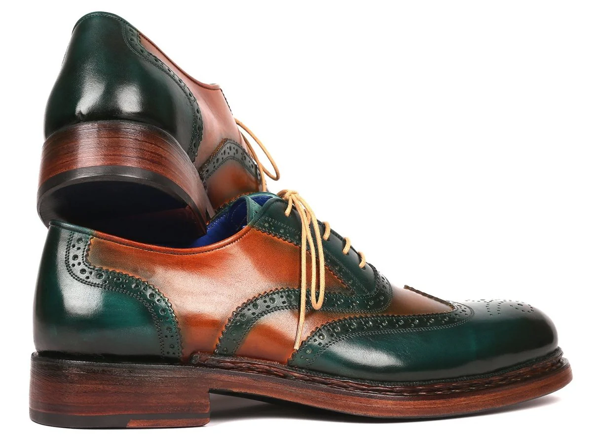 Paul Parkman Wingtip Oxfords Goodyear Welted in Green and Tobacco - Image 3