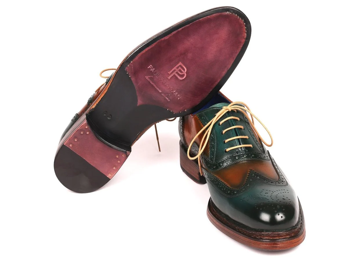 Paul Parkman Wingtip Oxfords Goodyear Welted in Green and Tobacco - Image 4
