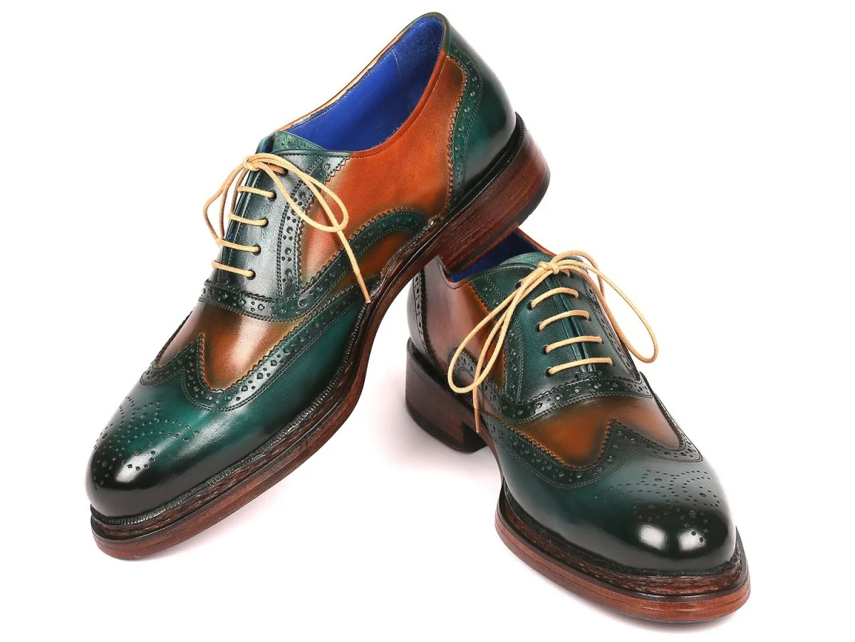 Paul Parkman Wingtip Oxfords Goodyear Welted in Green and Tobacco - Image 5