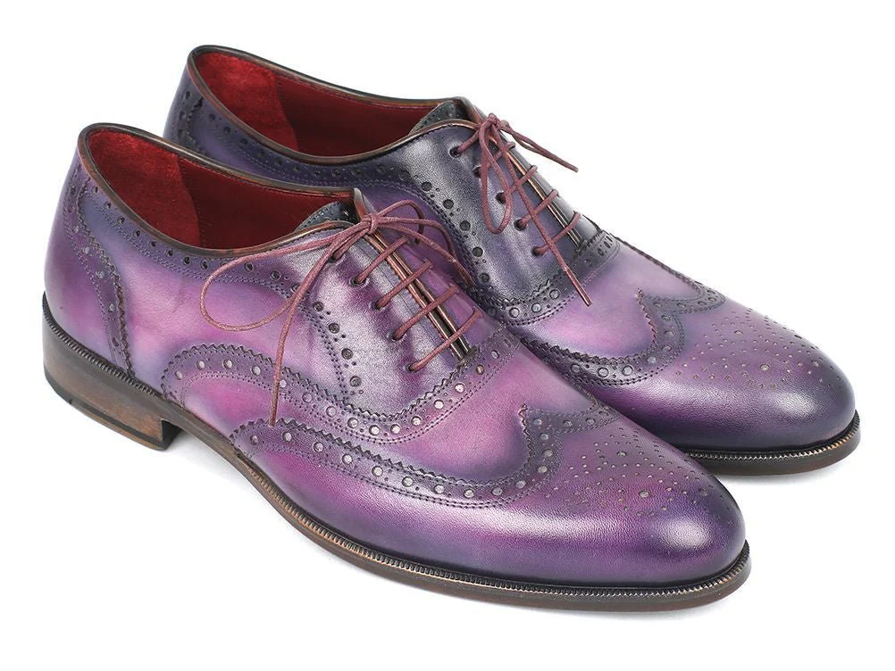 Paul Parkman Wingtip Oxfords Purple and Navy Handpainted Calfskin (ID#743-RP)