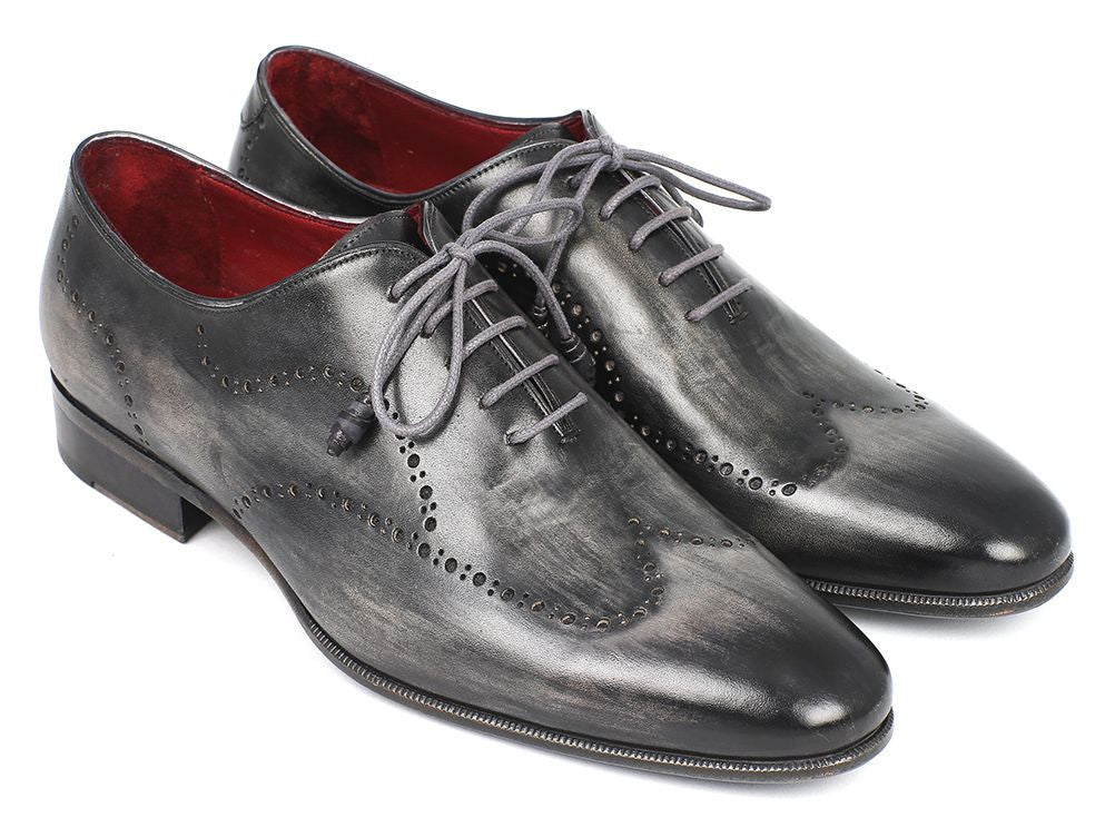 Paul Parkman Wintip Oxfords Gray and Black Handpainted Calfskin (ID#741-GRY)