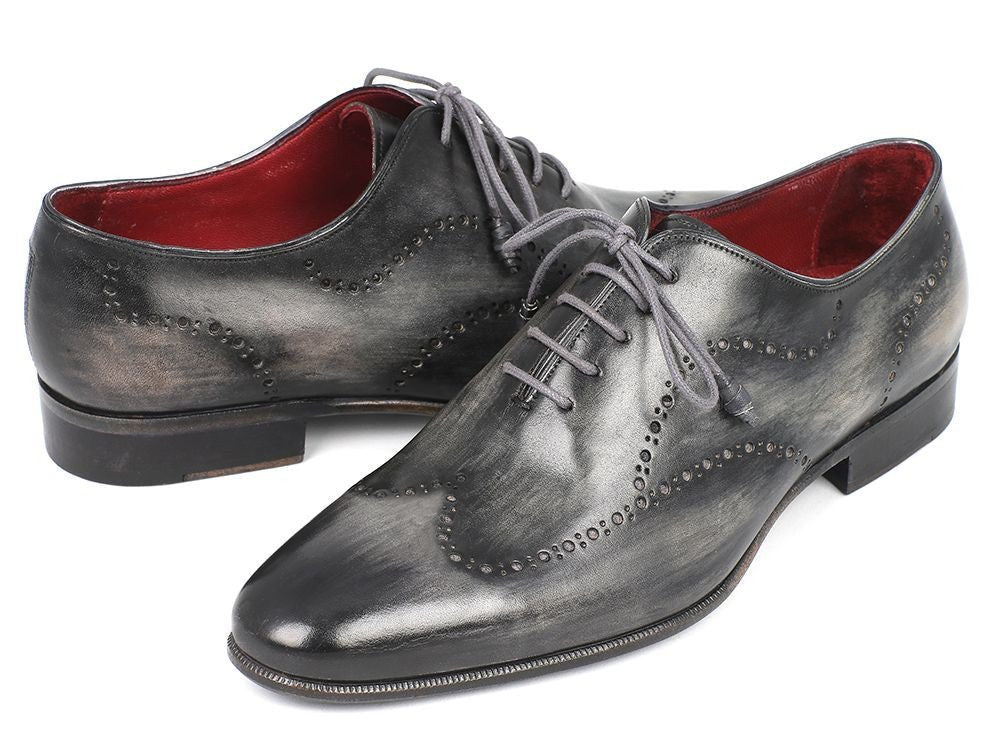 Paul Parkman Wintip Oxfords Gray and Black Handpainted Calfskin (ID#741-GRY) - Image 2