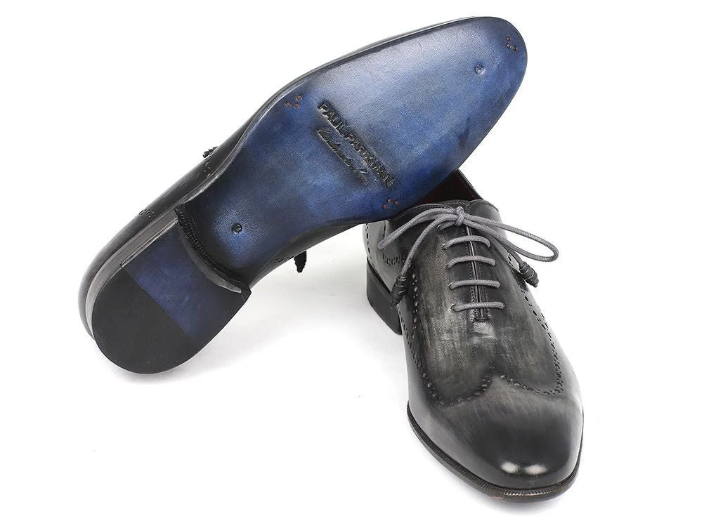 Paul Parkman Wintip Oxfords Gray and Black Handpainted Calfskin (ID#741-GRY) - Image 3