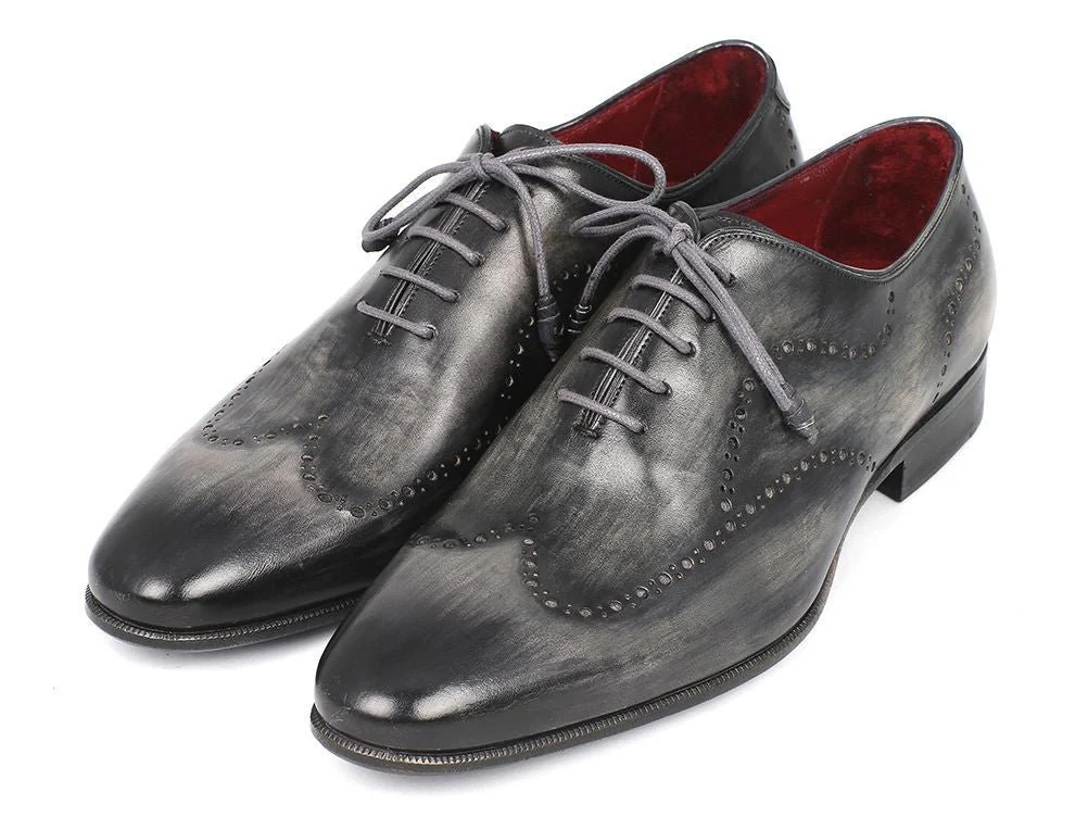 Paul Parkman Wintip Oxfords Gray and Black Handpainted Calfskin (ID#741-GRY) - Image 4