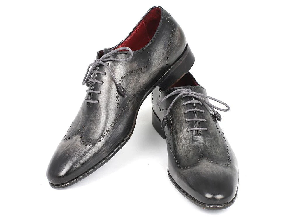 Paul Parkman Wintip Oxfords Gray and Black Handpainted Calfskin (ID#741-GRY) - Image 5