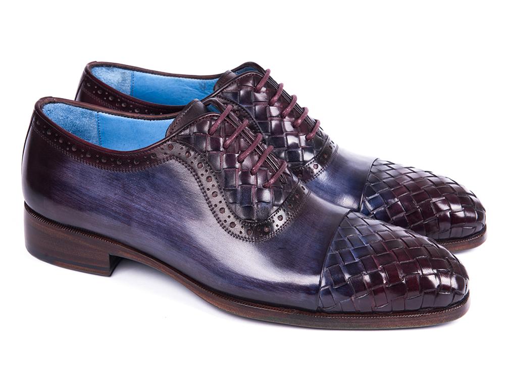 Paul Parkman Woven Leather Captoe Oxfords Navy and Purple (ID#49851-NAVY) - Image 3