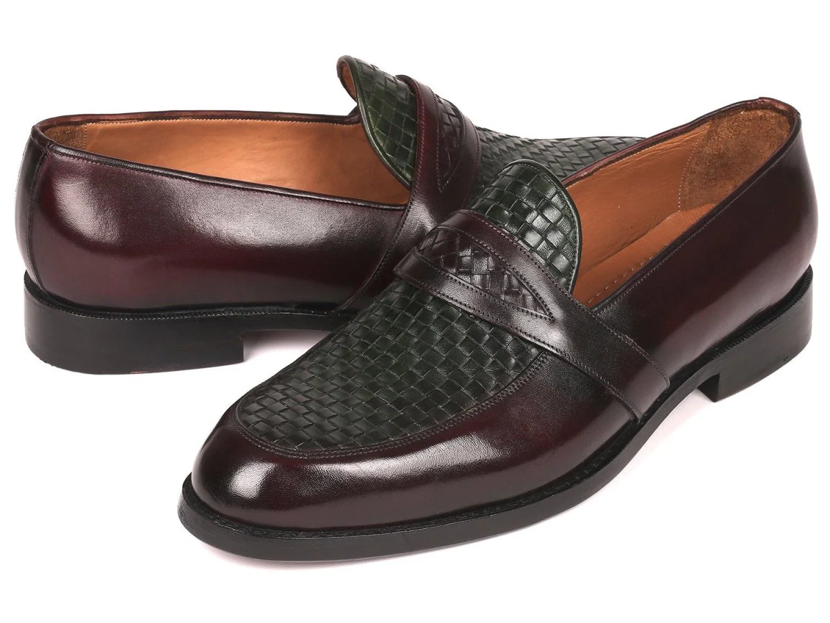 Paul Parkman Woven Leather Loafers Brown and Green (ID#548LF832) - Image 2