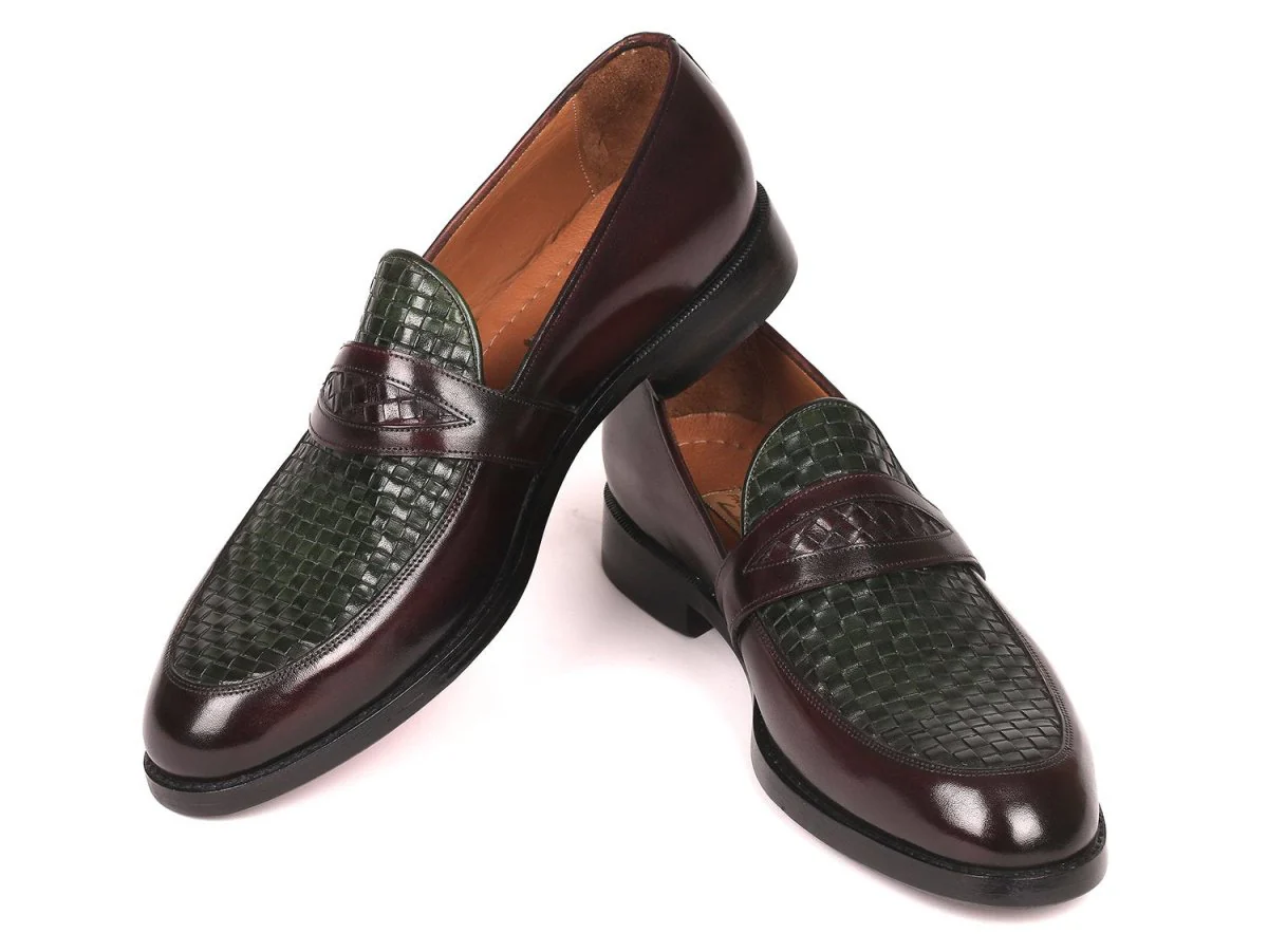 Paul Parkman Woven Leather Loafers Brown and Green (ID#548LF832) - Image 4