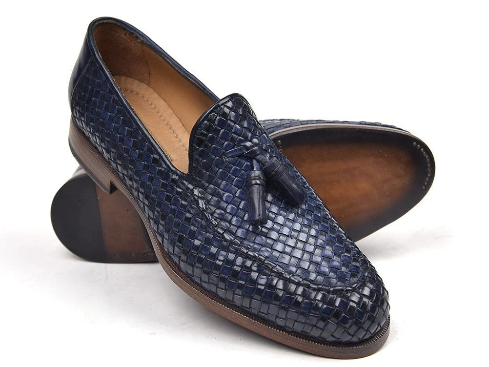 Paul Parkman Woven Leather Tassel Loafers Navy (ID#WVN44-NAVY) - Image 2