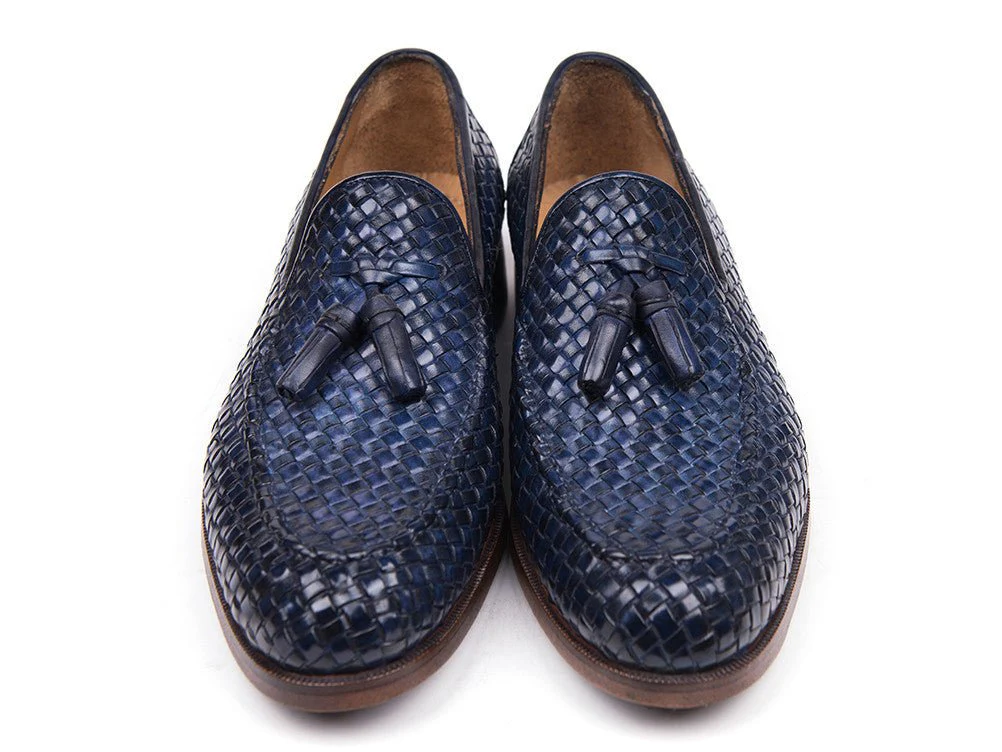 Paul Parkman Woven Leather Tassel Loafers Navy (ID#WVN44-NAVY) - Image 3