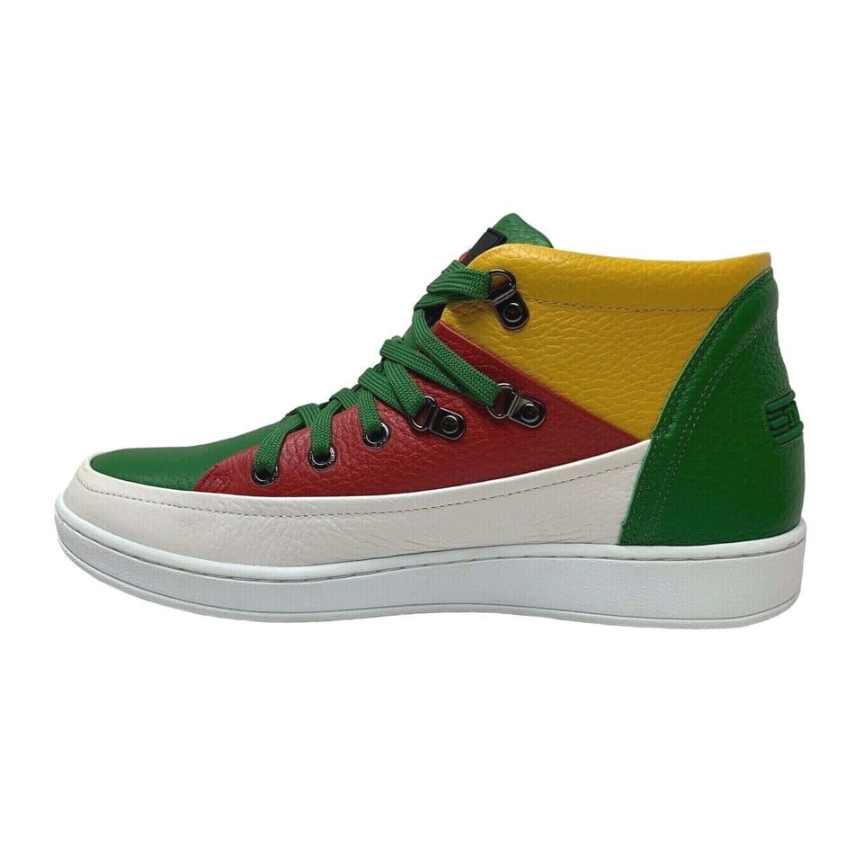 Travel Fox Cancun Men's Red/Green/Yellow Leather Mid Top Sneakers 916103 33 - Image 3