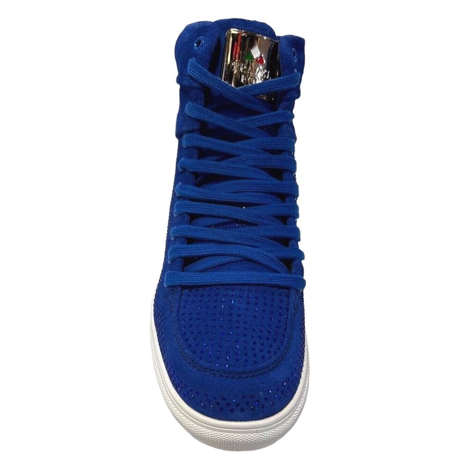 Travel Fox Men’s Royal Blue Rhinestone Suede High Top Sneakers – Luxury Italian Design, Limited Edition Streetwear 9220-05 - Image 4