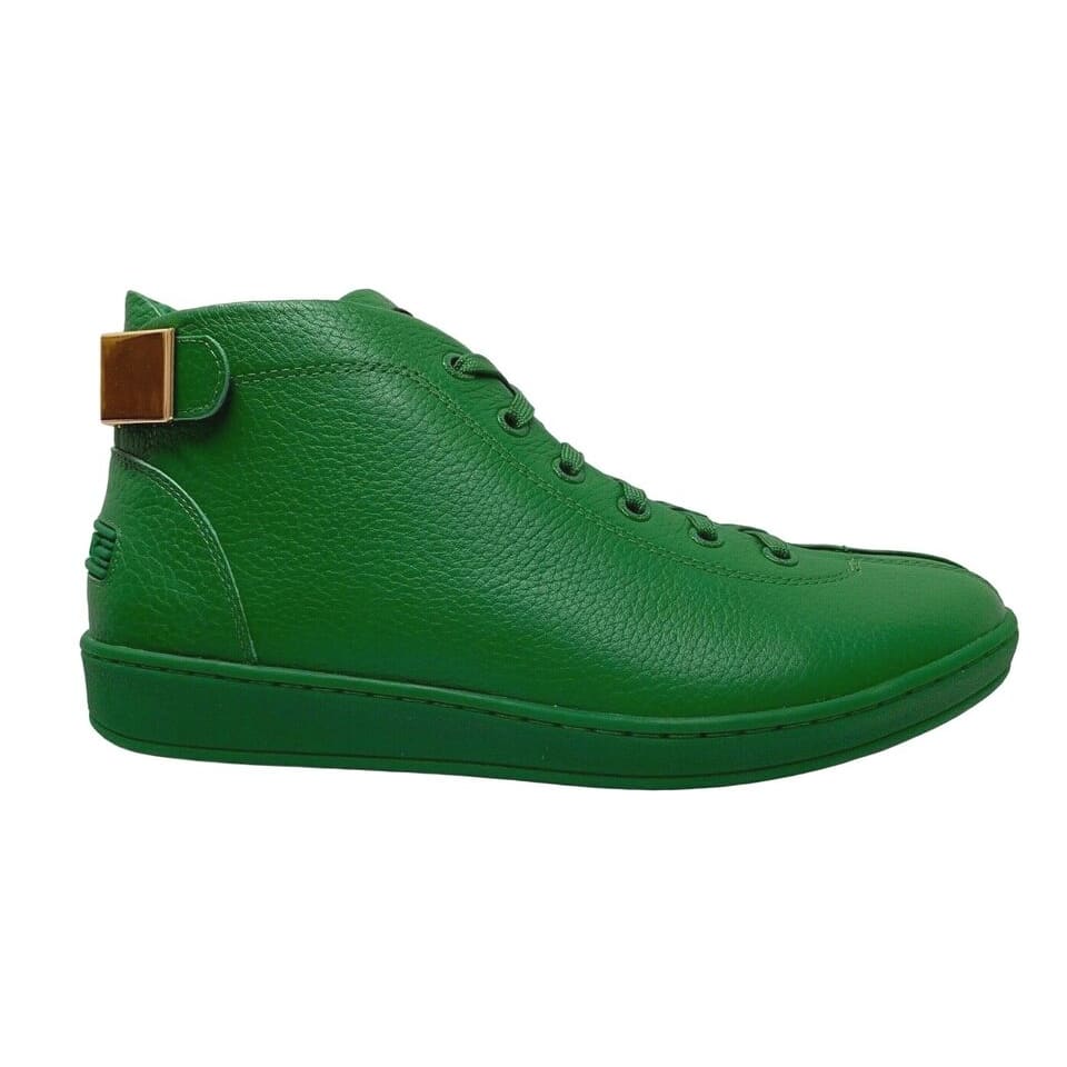 Travel Fox Men's Green Nappa Leather Mid Top Sneakers 915601 20 - Image 2