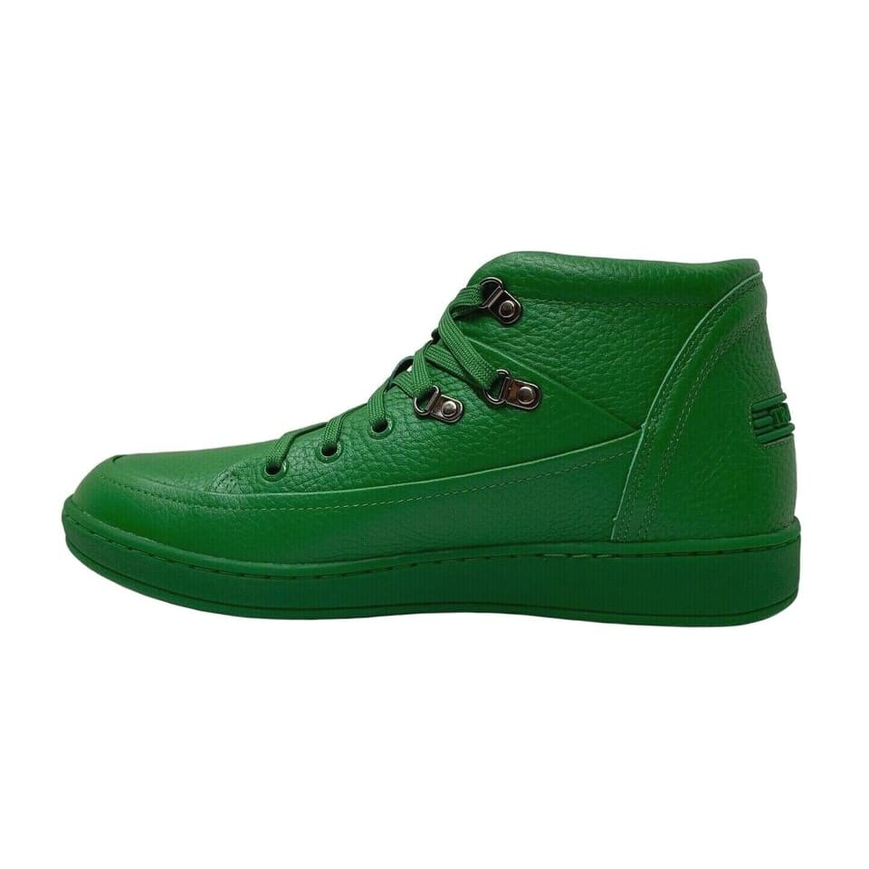 Travel Fox Men's Green Nappa Leather Mid Top Sneakers 916103 120 - Image 3