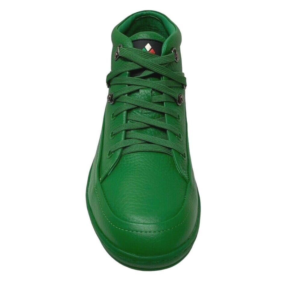 Travel Fox Men's Green Nappa Leather Mid Top Sneakers 916103 120 - Image 4